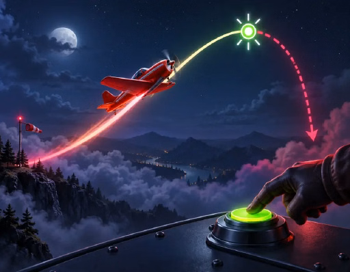 Aircraft trail over a dark crash-game style background